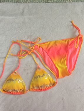 Victoria's Secret Neon Pink & Yellow Ombre Bikini Set